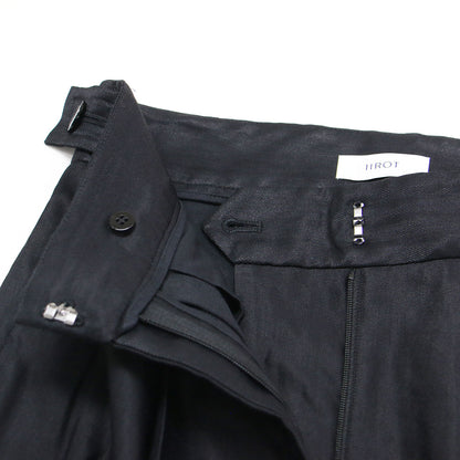 リネン ワイド トラウザーパンツ / Linen Wide Trouser フルレングス サイドボタン タック センタープレス ストレッチ 微光沢