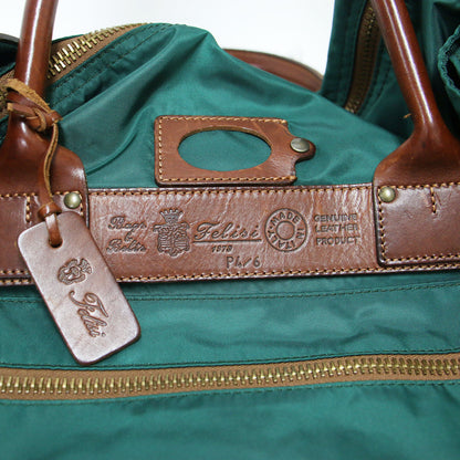 ナイロン レザー 2WAY ボストンバッグ / P4/6 トラベルバッグ ショルダー 肩掛け 斜め掛け ファスナーポケット 折りたたみ