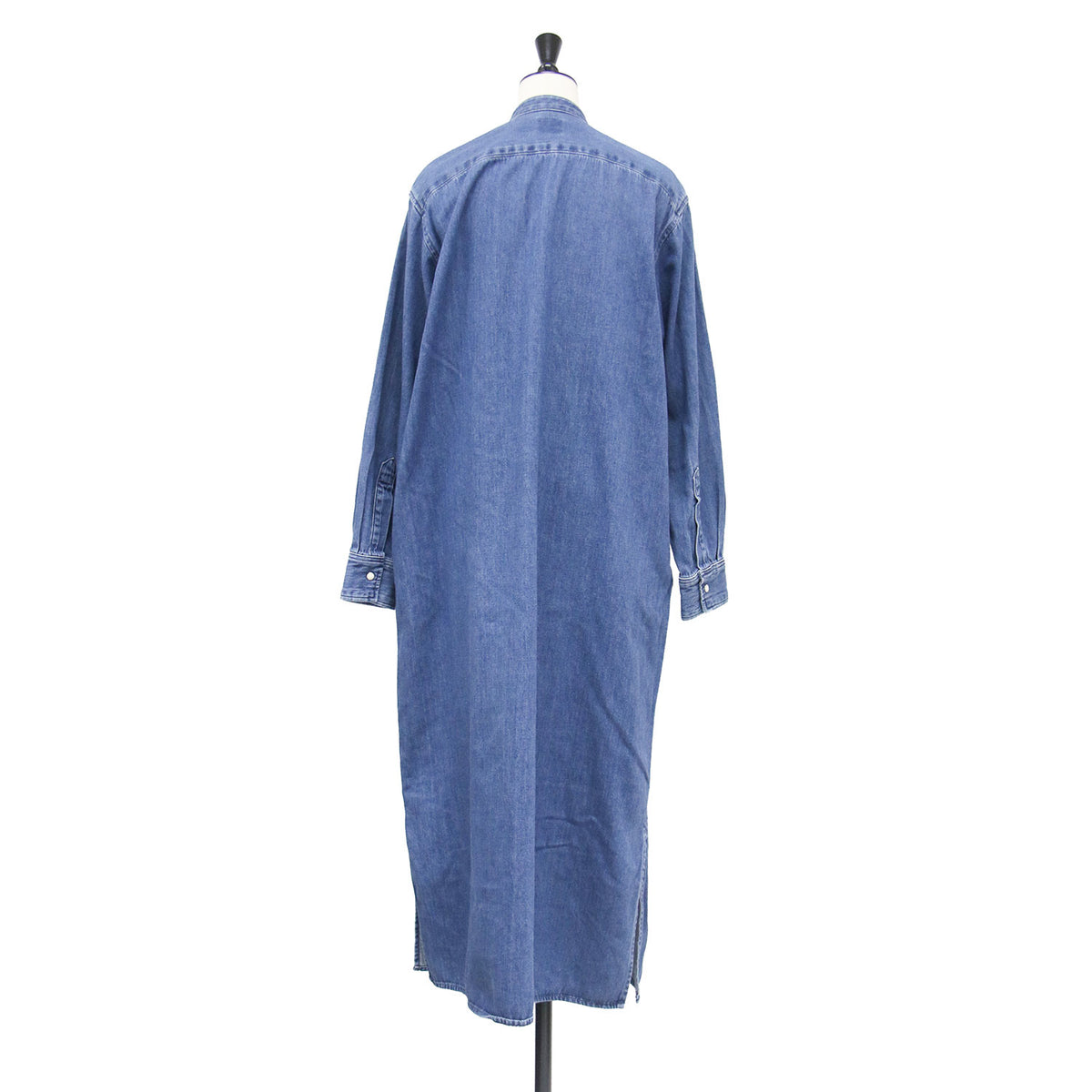 バンドカラー シャツドレス / BAND COLLAR SHIRTS DRESS ワンピース 羽織り ロング丈 Iライン 長袖 サイドスリット スナップボタン コットン ウォッシャブル