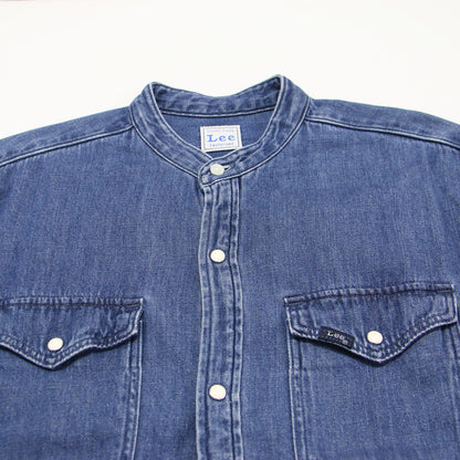 バンドカラー シャツドレス / BAND COLLAR SHIRTS DRESS ワンピース 羽織り ロング丈 Iライン 長袖 サイドスリット スナップボタン コットン ウォッシャブル