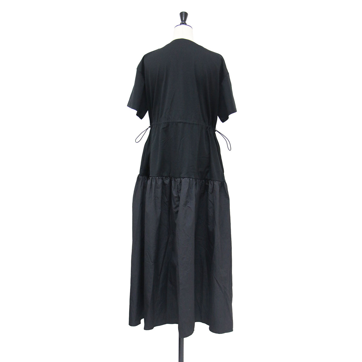 26春夏 タフタドッキング ワンピース / ドレス ミモレ丈 Aライン フレア クルーネック 半袖 オーバーサイズ ウエストゴム ドローコード ギャザー ウォッシャブル