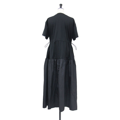 26春夏 タフタドッキング ワンピース / ドレス ミモレ丈 Aライン フレア クルーネック 半袖 オーバーサイズ ウエストゴム ドローコード ギャザー ウォッシャブル