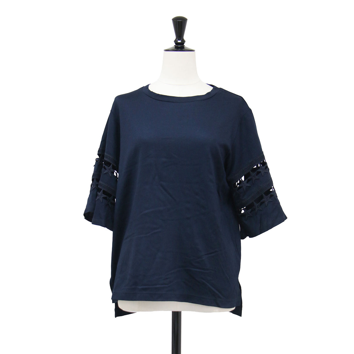 × CONVERSE 星柄ケミカル Tシャツ / プルオーバー ラウンドネック 七分袖 フレアスリーブ 刺繍 スター 光沢