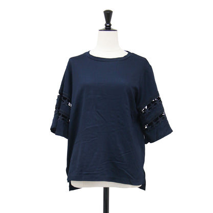 × CONVERSE 星柄ケミカル Tシャツ / プルオーバー ラウンドネック 七分袖 フレアスリーブ 刺繍 スター 光沢