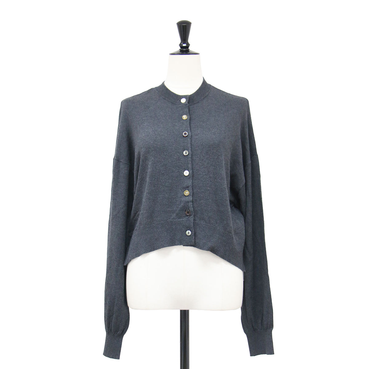 24春夏 ワイド アーム カーディガン / WIDE-ARM CARDIGAN クルーネック 長袖 ドロップショルダー ヘムライン サイドスリットニット ハイゲージ コットン シルク