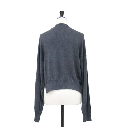 24春夏 ワイド アーム カーディガン / WIDE-ARM CARDIGAN クルーネック 長袖 ドロップショルダー ヘムライン サイドスリットニット ハイゲージ コットン シルク
