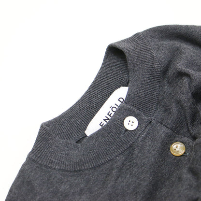 24春夏 ワイド アーム カーディガン / WIDE-ARM CARDIGAN クルーネック 長袖 ドロップショルダー ヘムライン サイドスリットニット ハイゲージ コットン シルク