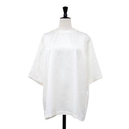 26春夏 サテン Tシャツ / プルオーバー カットソー 五分袖 ミドル丈 クルーネック オーバーサイズ ドロップショルダー 光沢感