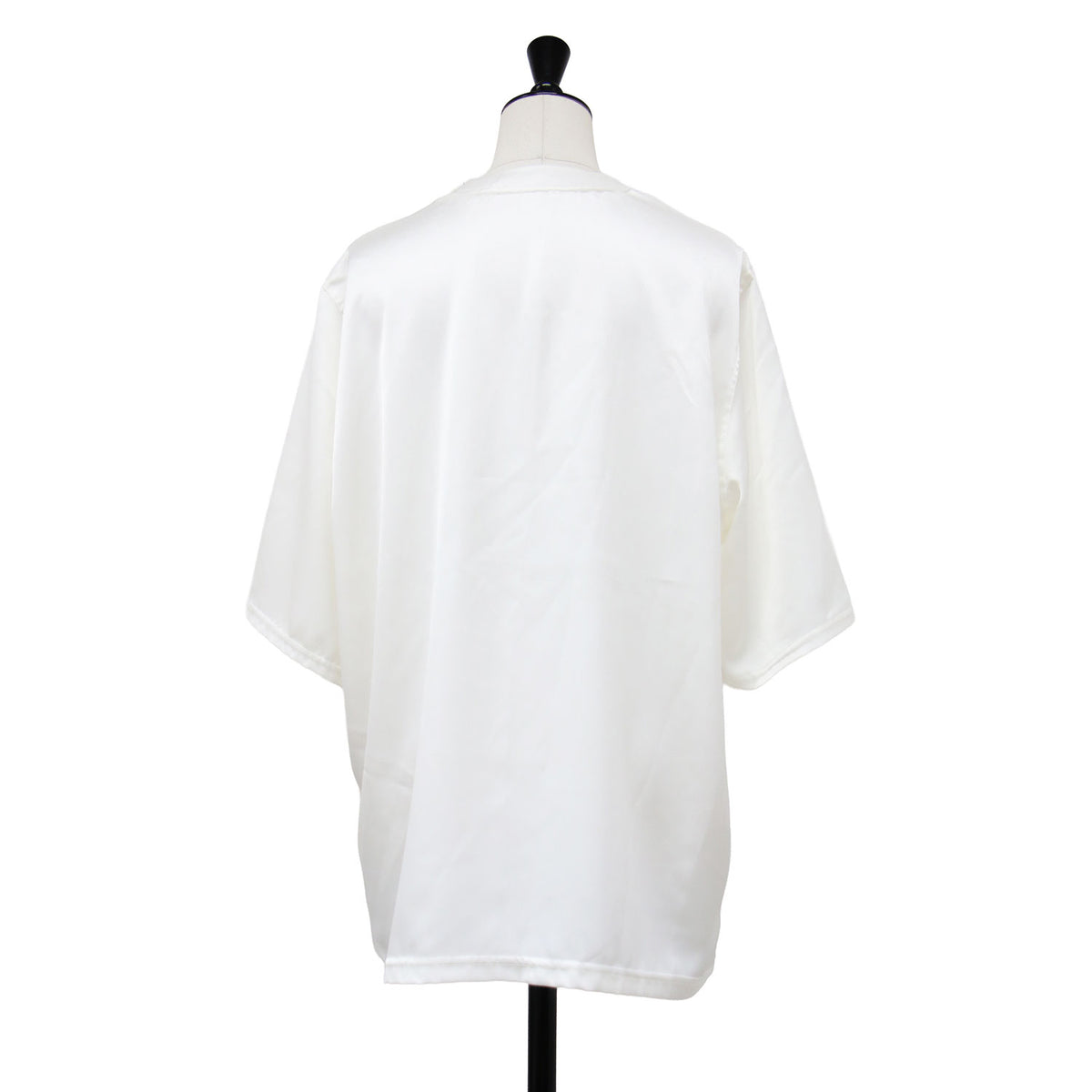 26春夏 サテン Tシャツ / プルオーバー カットソー 五分袖 ミドル丈 クルーネック オーバーサイズ ドロップショルダー 光沢感