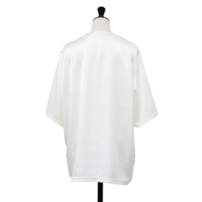 26春夏 サテン Tシャツ / プルオーバー カットソー 五分袖 ミドル丈 クルーネック オーバーサイズ ドロップショルダー 光沢感