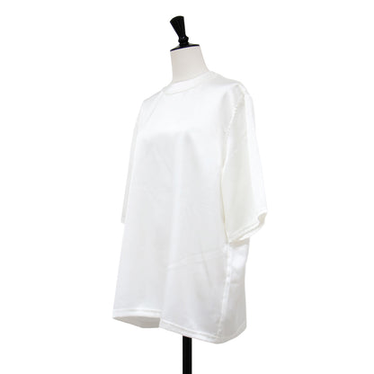 26春夏 サテン Tシャツ / プルオーバー カットソー 五分袖 ミドル丈 クルーネック オーバーサイズ ドロップショルダー 光沢感