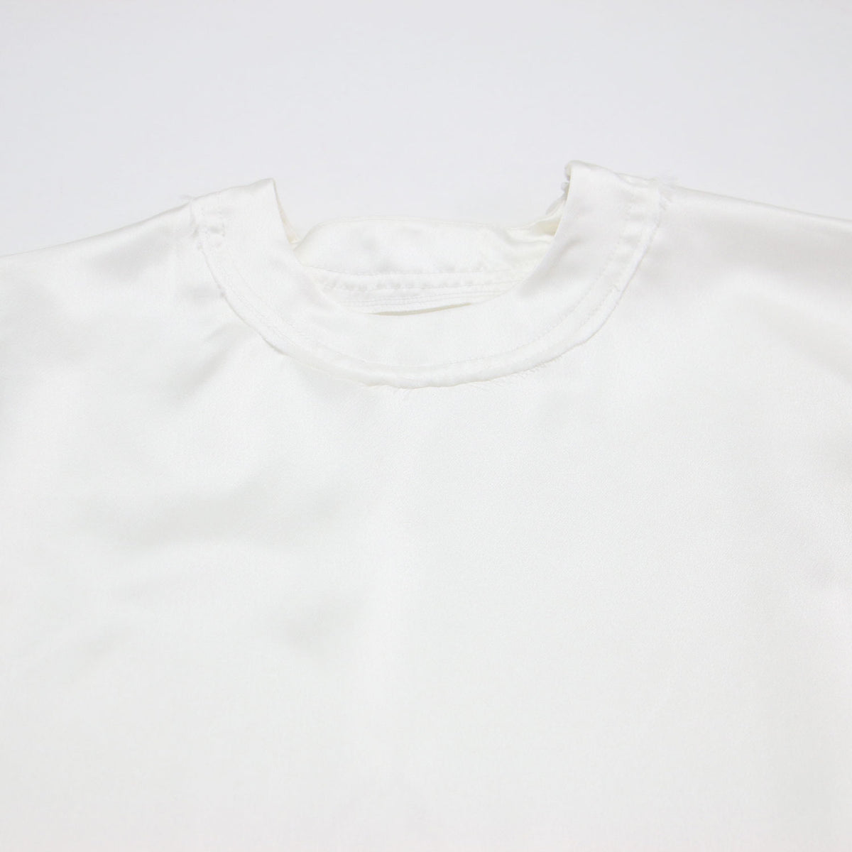 26春夏 サテン Tシャツ / プルオーバー カットソー 五分袖 ミドル丈 クルーネック オーバーサイズ ドロップショルダー 光沢感