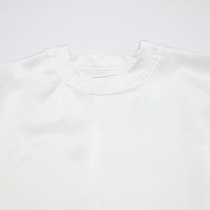 26春夏 サテン Tシャツ / プルオーバー カットソー 五分袖 ミドル丈 クルーネック オーバーサイズ ドロップショルダー 光沢感