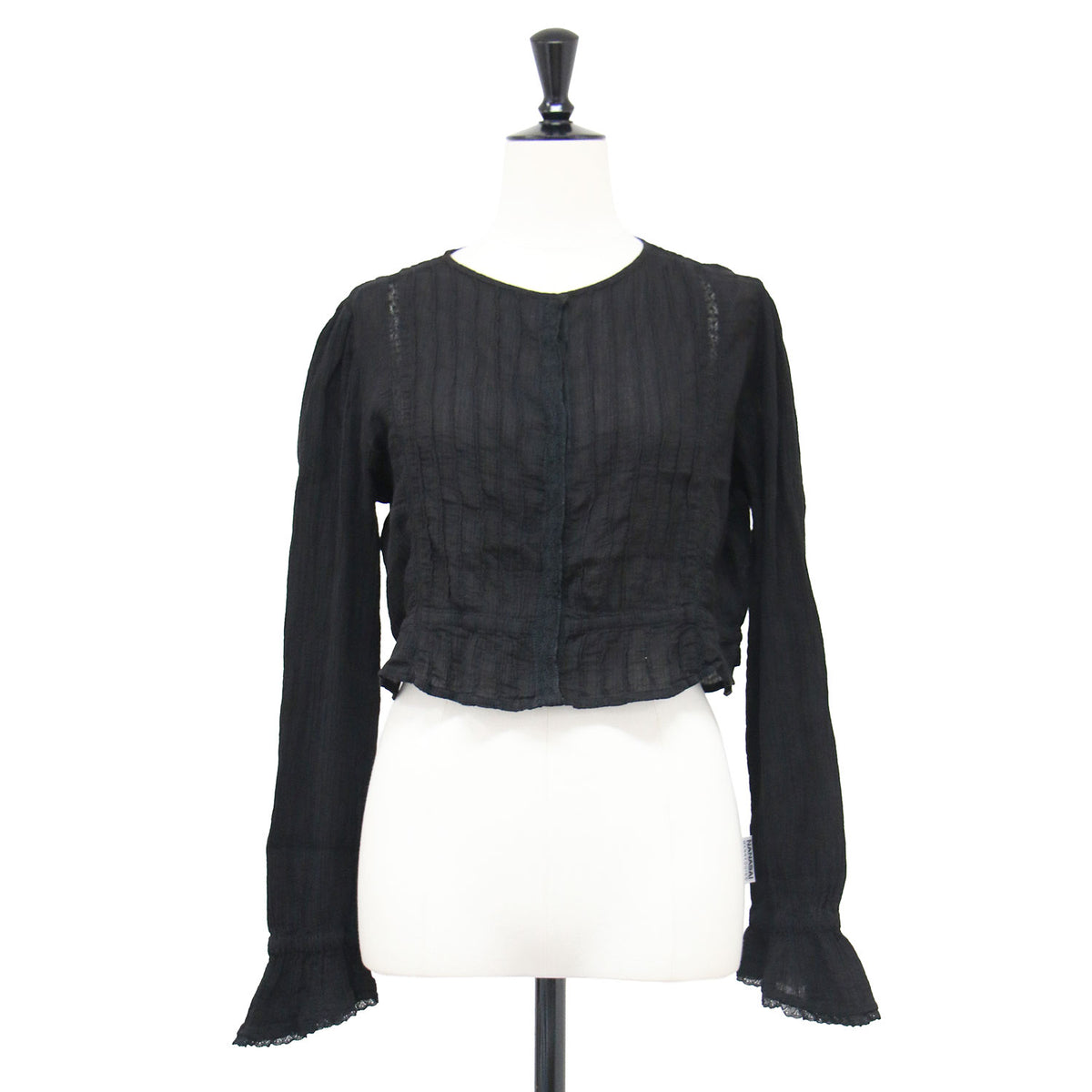 26秋冬 ピンタック ブラウス / pintuck blouse 長袖 クロップド丈 クルーネック フリル レース シアー コットン