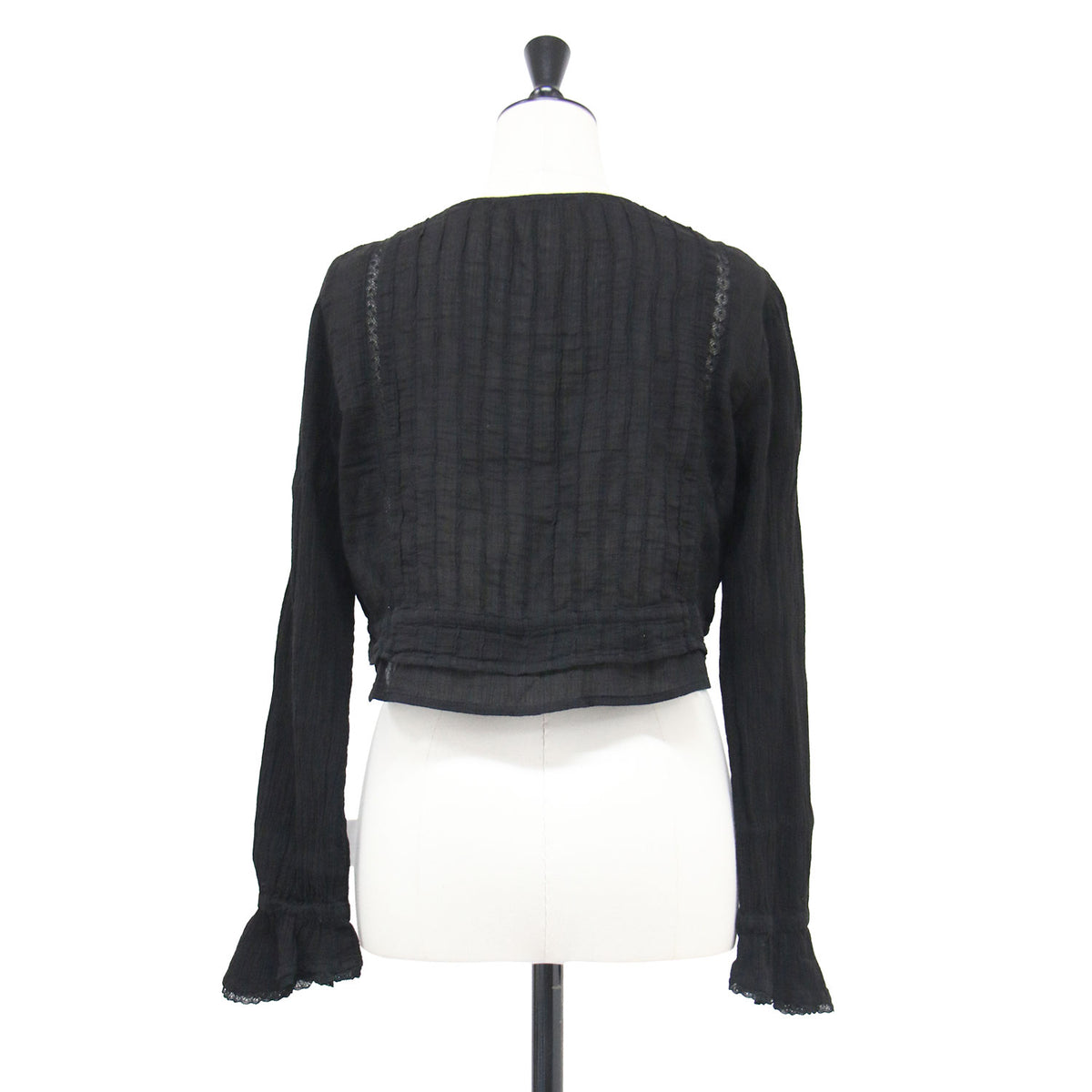 26秋冬 ピンタック ブラウス / pintuck blouse 長袖 クロップド丈 クルーネック フリル レース シアー コットン