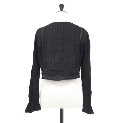 26秋冬 ピンタック ブラウス / pintuck blouse 長袖 クロップド丈 クルーネック フリル レース シアー コットン