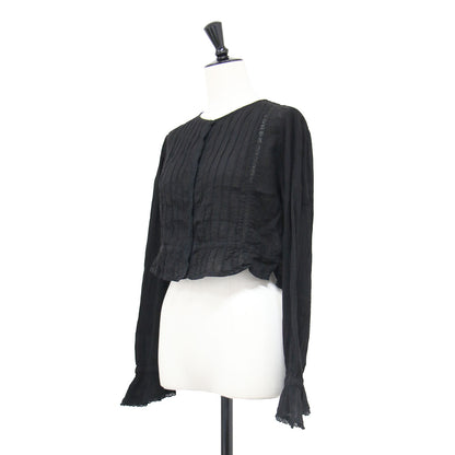 26秋冬 ピンタック ブラウス / pintuck blouse 長袖 クロップド丈 クルーネック フリル レース シアー コットン