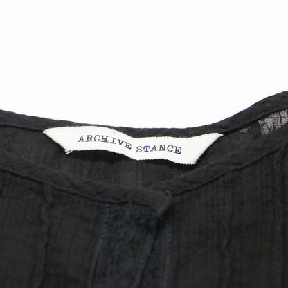 26秋冬 ピンタック ブラウス / pintuck blouse 長袖 クロップド丈 クルーネック フリル レース シアー コットン