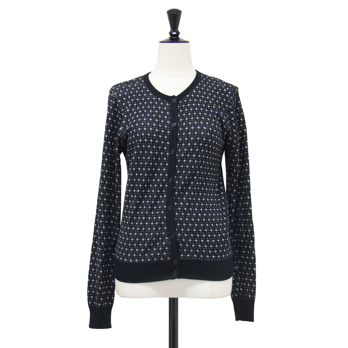 幾何学パターン コットン カーディガン / JHA2 CARDIGAN クルーネック 長袖 総柄 ウォッシャブル