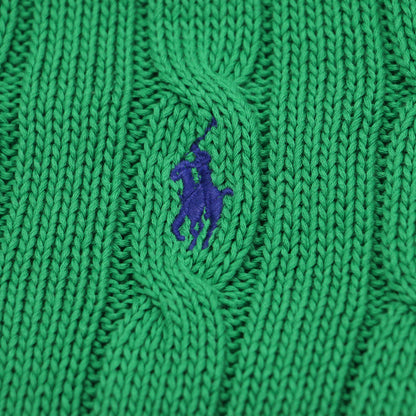 ケーブル コットン ニット / プルオーバー 長袖 クルーネック ローゲージ 刺繍 エンブレム リブ ウォッシャブル