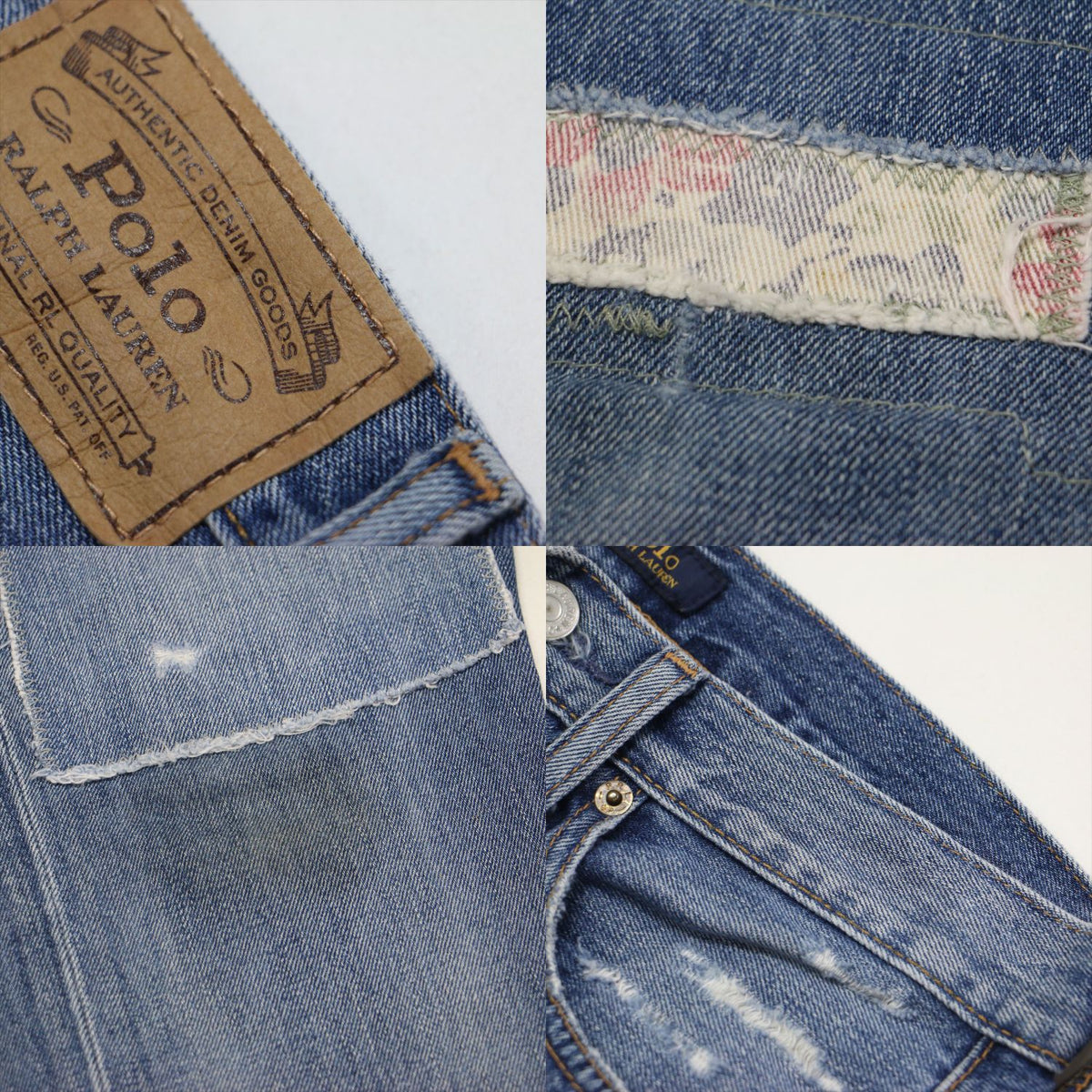 パッチワーク デニム パンツ / フルレングス スリム ダメージ加工 ステッチ コットン ウォッシャブル