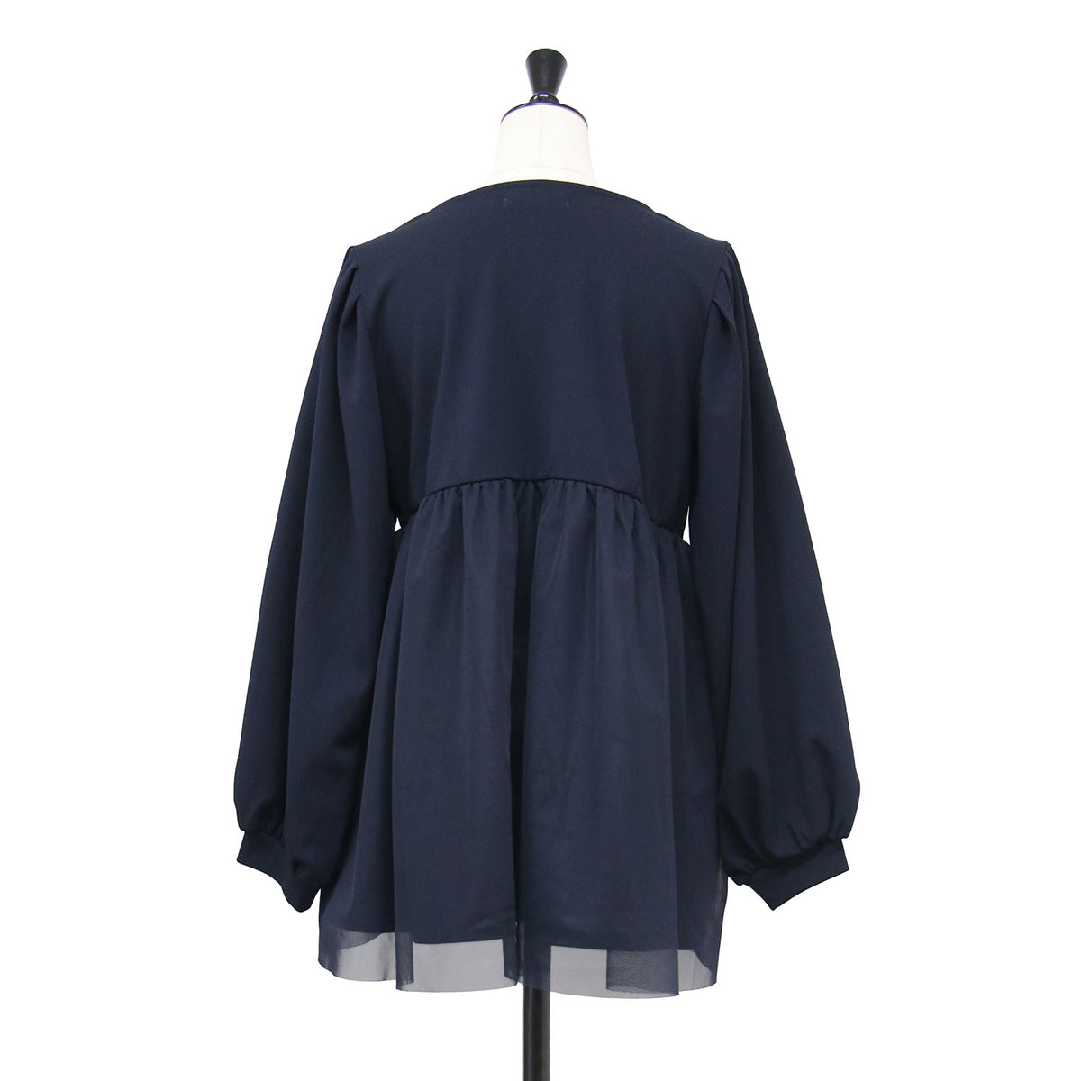チュール プルオーバー / 長袖 クルーネック チュニック丈 ストレッチ