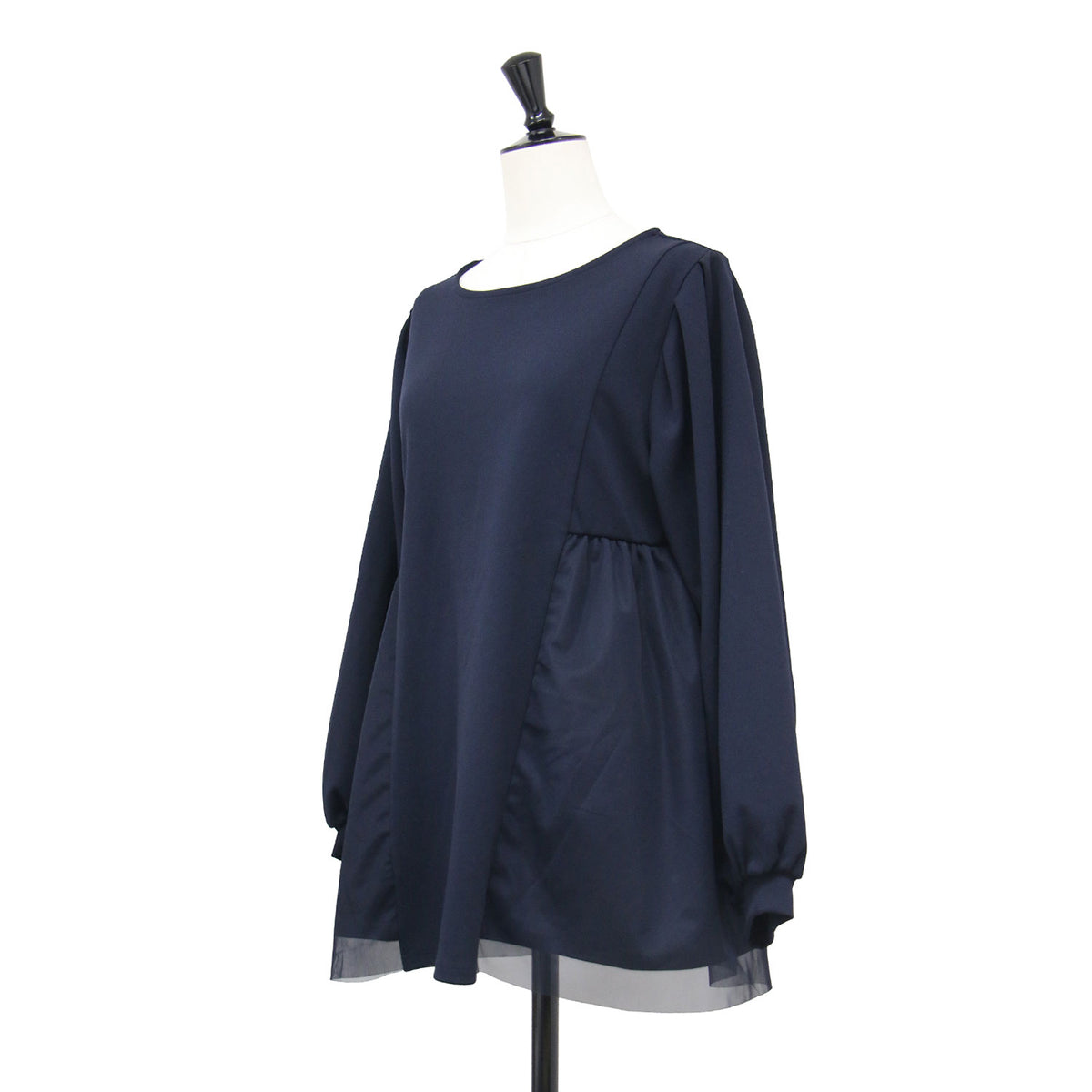 チュール プルオーバー / 長袖 クルーネック チュニック丈 ストレッチ