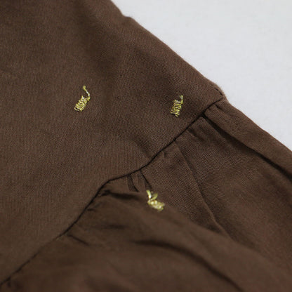 インド綿 ドット 刺繍 バックオープンブラウス / 7分袖 Vネック フレア ペプラム タック ギャザー