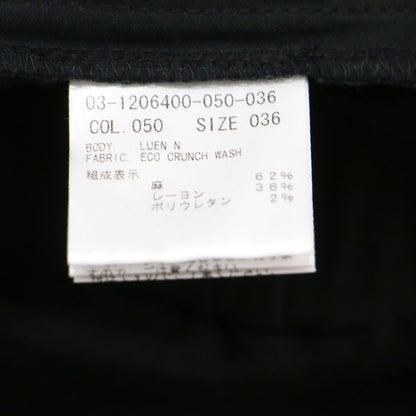 リネン ストレッチ テーパードパンツ / Eco Crunch Wash Luen N ギャザー スリット ジップフライ