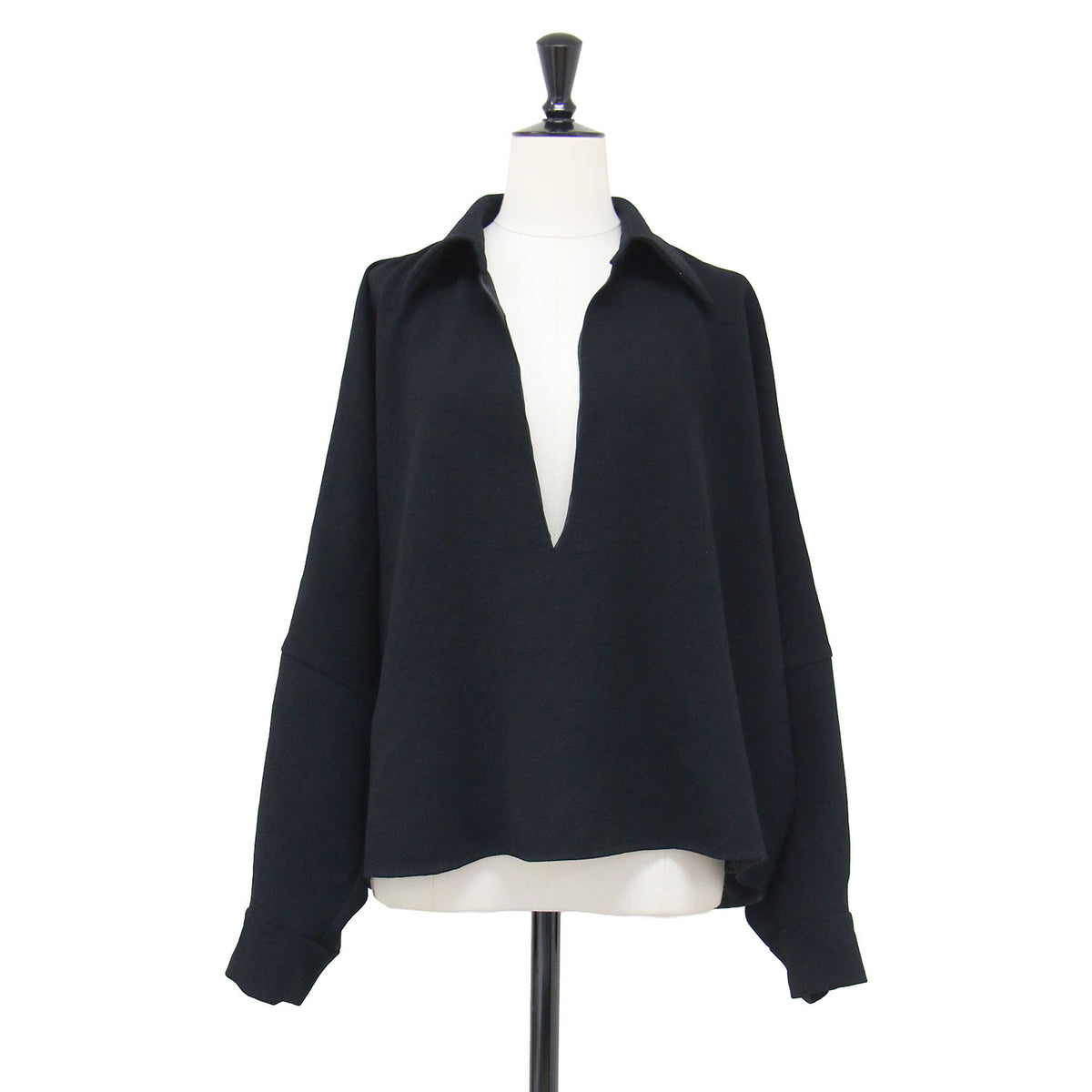 24秋冬 ジョーゼット素材 スキッパーブラウス / GEORGETTE SKIPPER シャツ 長袖 Vネック ワイド ドルマンスリーブ
