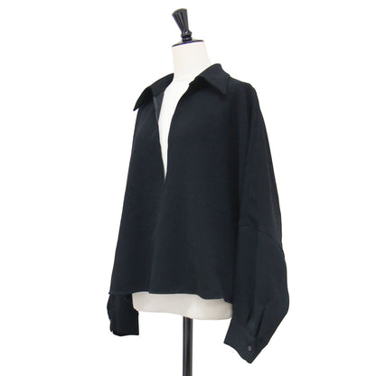 24秋冬 ジョーゼット素材 スキッパーブラウス / GEORGETTE SKIPPER シャツ 長袖 Vネック ワイド ドルマンスリーブ