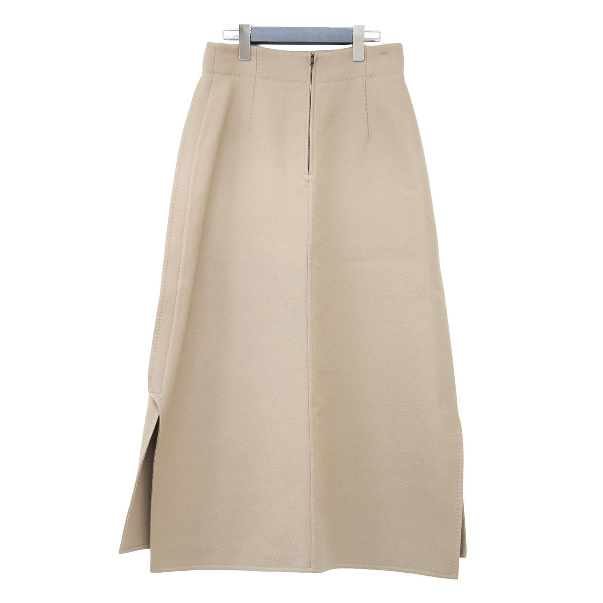 ピアダブルクロススカート / ロング丈 Aライン バックファスナー 切替え ステッチ ウール シルク