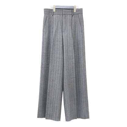 ウール サキソニー ワイドパンツ / フルレングス タック センタープレス ツイード調 ストライプ