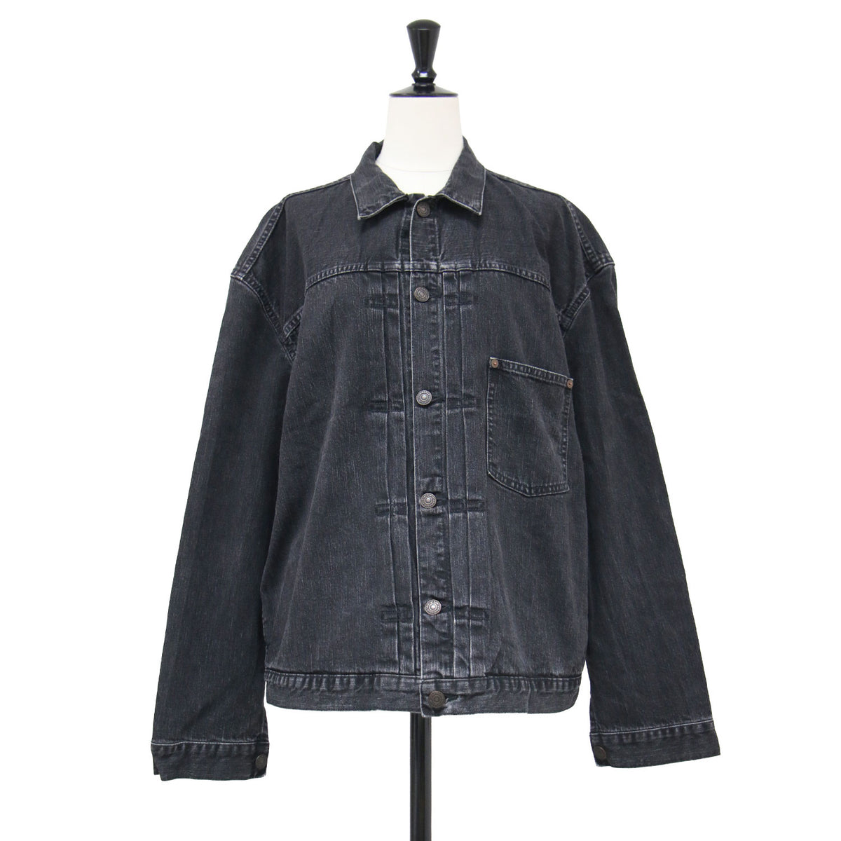 ブラック デニム ジャケット / BLACK DENIM JACKET 781001LAP2-B / Gジャン 羽織り オーバーサイズ 長袖 バックヨーク ヴィンテージ加工 コットン ウォッシャブル