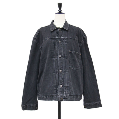 ブラック デニム ジャケット / BLACK DENIM JACKET 781001LAP2-B / Gジャン 羽織り オーバーサイズ 長袖 バックヨーク ヴィンテージ加工 コットン ウォッシャブル
