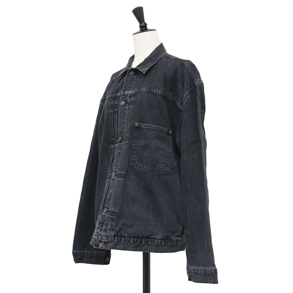 ブラック デニム ジャケット / BLACK DENIM JACKET 781001LAP2-B / Gジャン 羽織り オーバーサイズ 長袖 バックヨーク ヴィンテージ加工 コットン ウォッシャブル