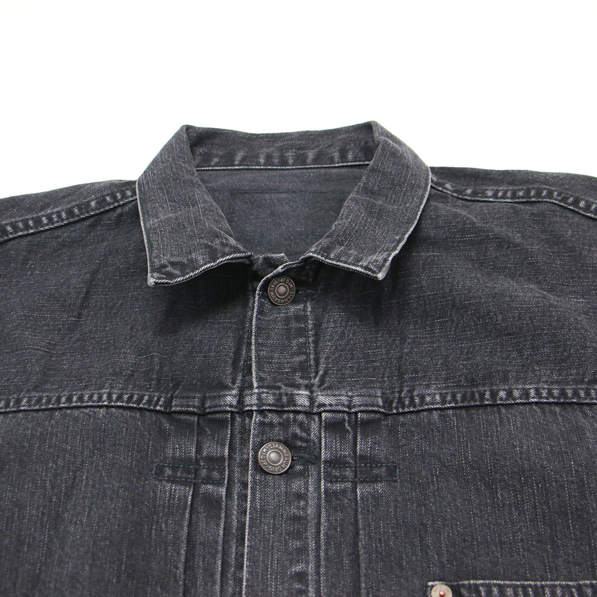 ブラック デニム ジャケット / BLACK DENIM JACKET 781001LAP2-B / Gジャン 羽織り オーバーサイズ 長袖 バックヨーク ヴィンテージ加工 コットン ウォッシャブル