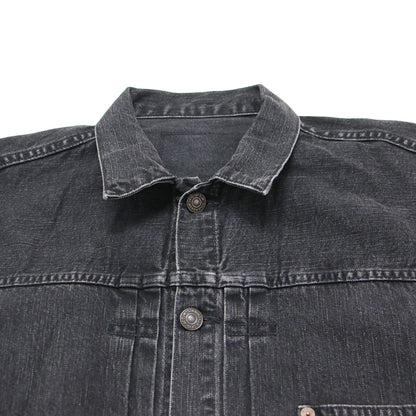 ブラック デニム ジャケット / BLACK DENIM JACKET 781001LAP2-B / Gジャン 羽織り オーバーサイズ 長袖 バックヨーク ヴィンテージ加工 コットン ウォッシャブル