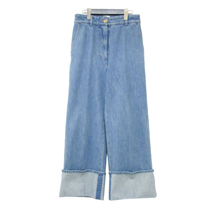 24春夏 アイコニックデニムパンツ / TR003 0008 / クロップド丈 ストレート センタープレス 折り返し メタルボタン コットン ウォッシャブル
