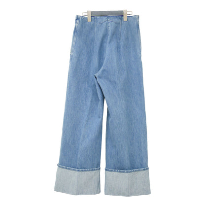 24春夏 アイコニックデニムパンツ / TR003 0008 / クロップド丈 ストレート センタープレス 折り返し メタルボタン コットン ウォッシャブル