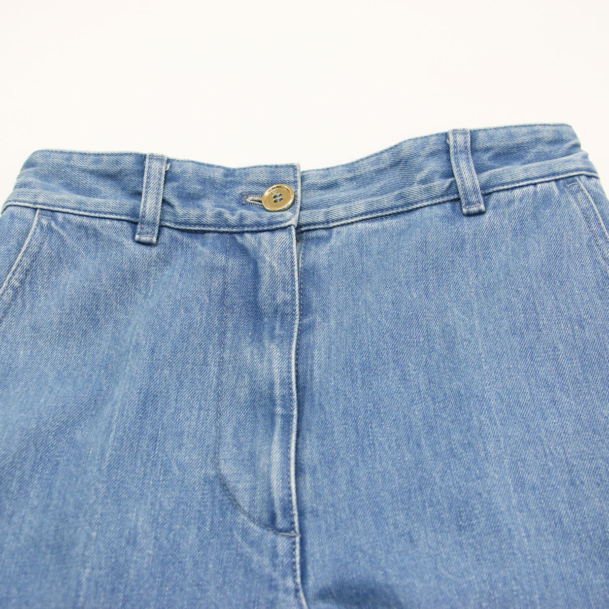 24春夏 アイコニックデニムパンツ / TR003 0008 / クロップド丈 ストレート センタープレス 折り返し メタルボタン コットン ウォッシャブル