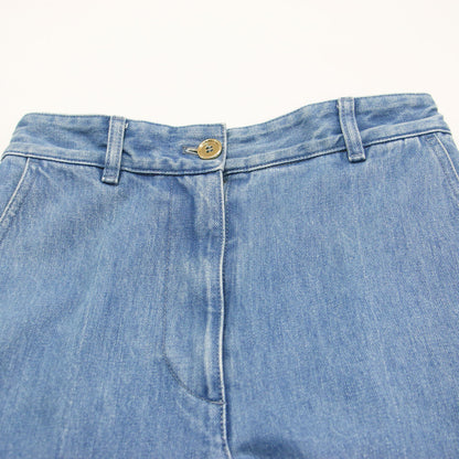 24春夏 アイコニックデニムパンツ / TR003 0008 / クロップド丈 ストレート センタープレス 折り返し メタルボタン コットン ウォッシャブル