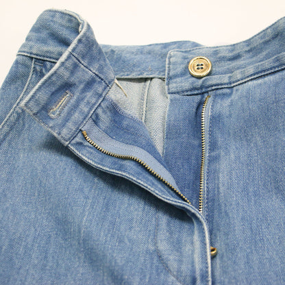 24春夏 アイコニックデニムパンツ / TR003 0008 / クロップド丈 ストレート センタープレス 折り返し メタルボタン コットン ウォッシャブル