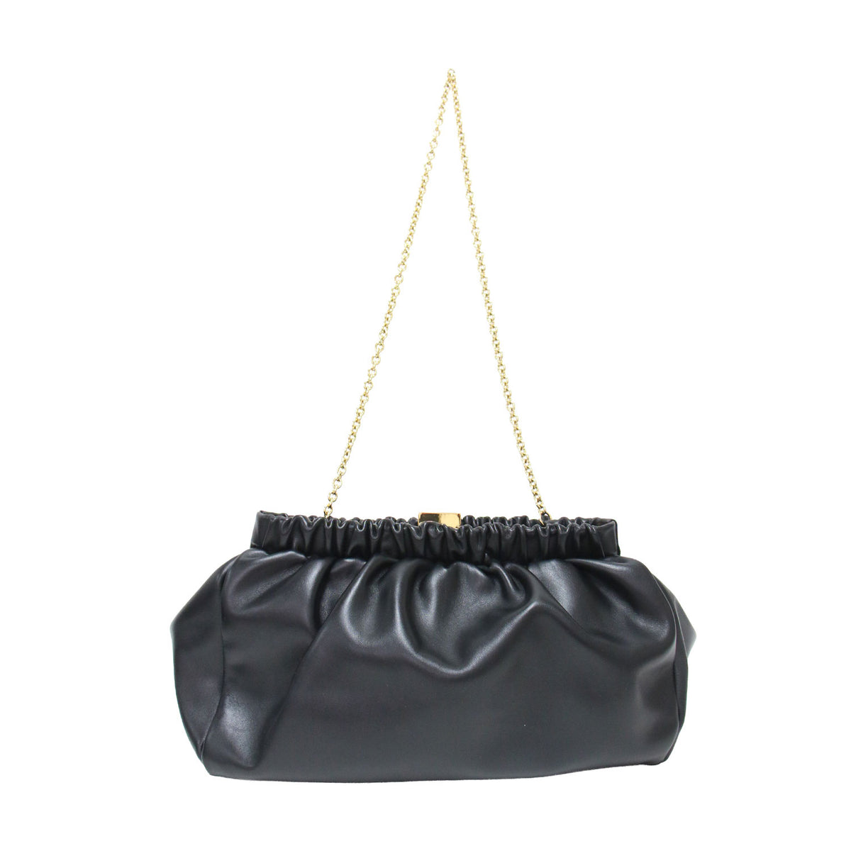 スムースレザー クラッチバッグ / Miami Clutch N122 ハンドバッグ ショルダー チェーン ギャザー カーフレザー