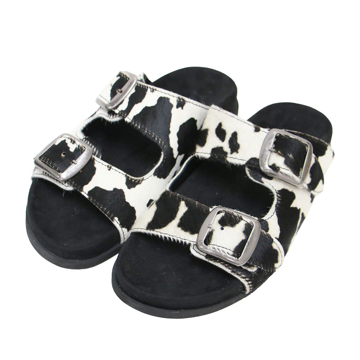 26春夏 2ベルト サンダル / 2 BELT SANDALS 26093450004010 / フラット ハラコ調 ホルスタイン柄 カウレザー