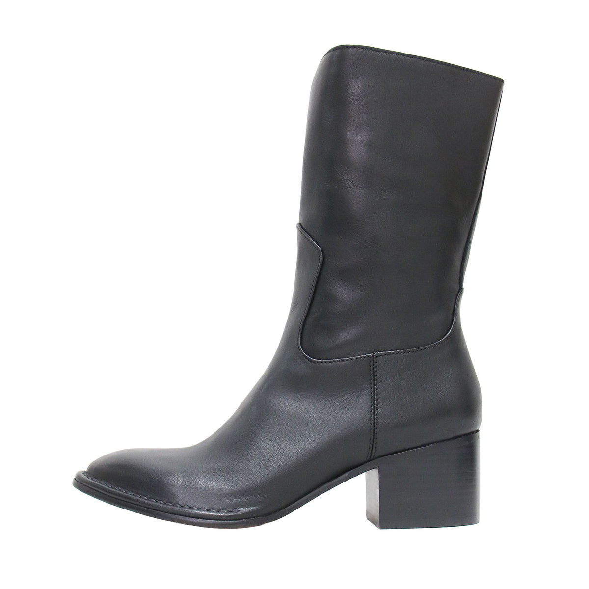 レザー ボロネーゼ製法 ハーフブーツ / ラウンドトゥ チャンキーヒール サイドファスナー