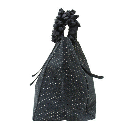 ドットクレープハンドルバッグ / ハンドバッグ 手提げ ダブルハンドル フリル 総柄 キャンバス
