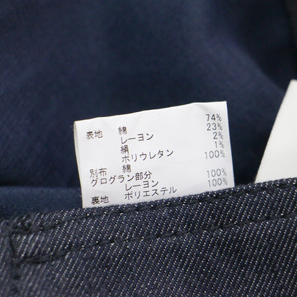 24春夏 デニムライク ジャンパードレス / ワンピース ミディ丈 Aライン フレア ノースリーブ 切替え フロントジップ ストレッチ コットン シルク