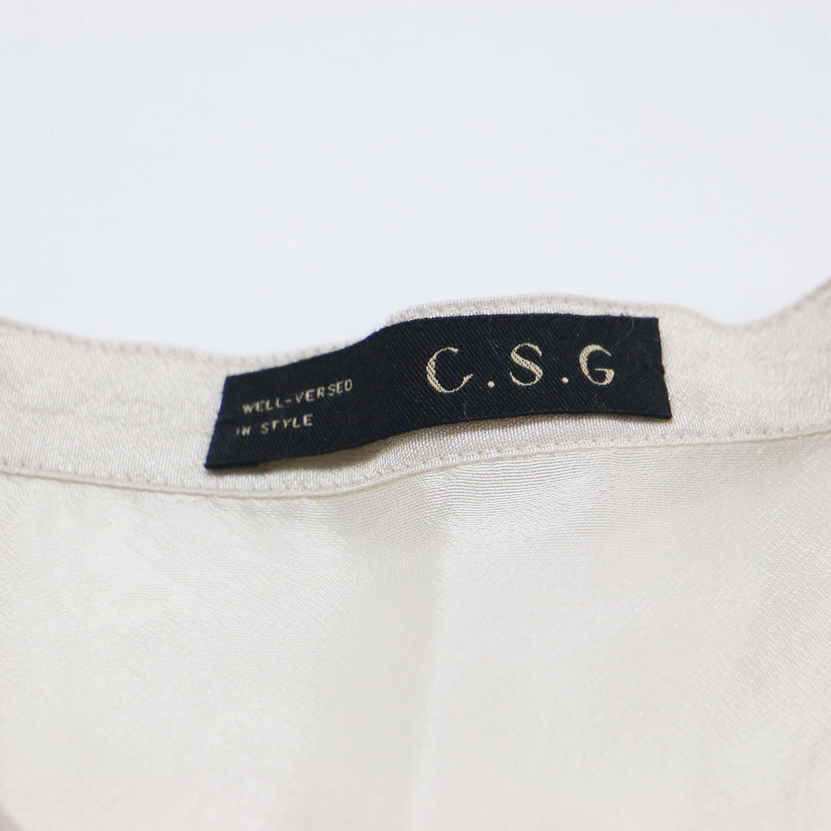 C.S.G 26秋冬 シルクミックス オーガン パールシャツ / ブラウス 長袖 バンドカラー パールボタン シアー
