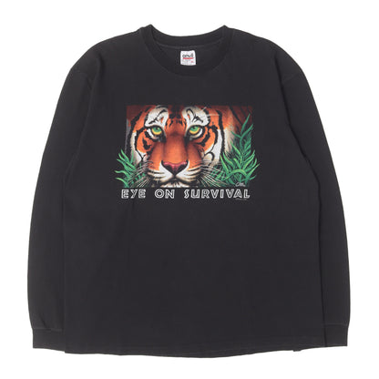 90s タイガー イラストプリント ロングスリーブ Tシャツ / USA製 anvil